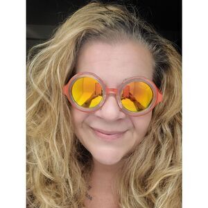 Petals and Peacocks Extasy Orange Round Reflective Sunglasses